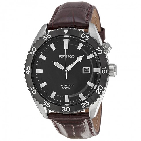 Seiko Black Dial Brown Leather Strap Men's Watch SKA627 watches