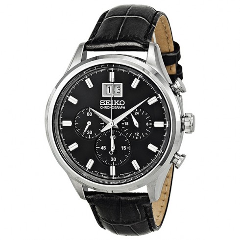 Seiko Black Dial Chronograph Black Leather Men's Watch SPC083P2 watches