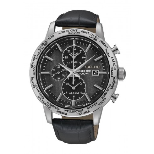 Seiko Black Dial Chronograph Black Leather Men's Watch SPL049P2 watches