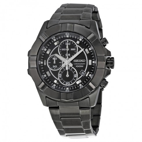 Replica Seiko Black Dial Chronograph Black PVD Stainless Steel Men's Watch SNDD77 Watch