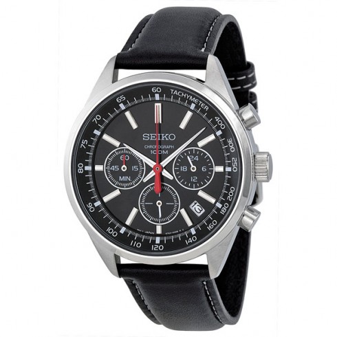 Seiko Black Dial Chronograph Leather Strap Men's Watch SSB037P2 watches
