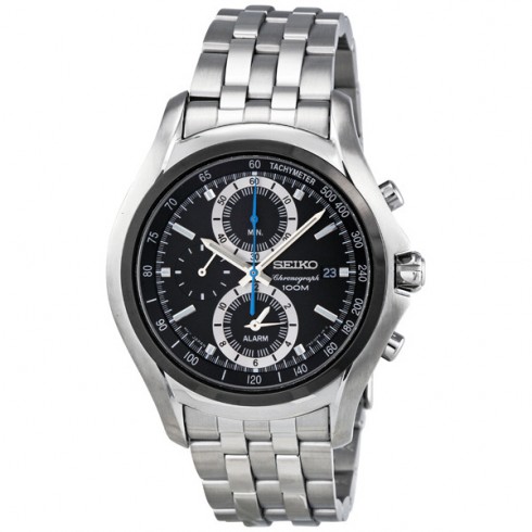 Seiko Black Dial Chronograph Stainless Steel Men's Watch SNAE83 watches