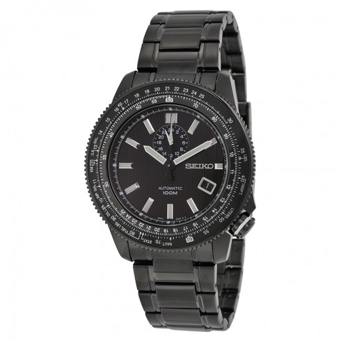 Seiko Black Dial GMT Tachymeter Black PVD Stainless Steel Mens Watch SSA007 watches