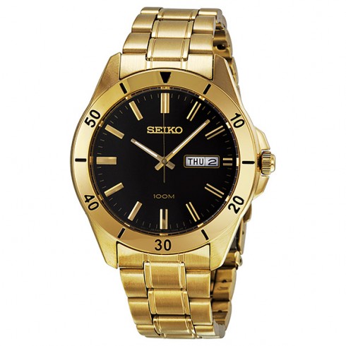 Seiko Black Dial Gold-Tone Stainless Steel Men's Watch SGGA86 watches