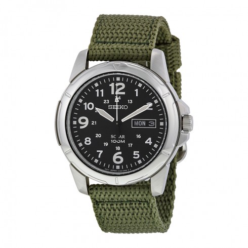 Seiko Black Dial Green Nylon Solar Quartz Men's Watch SNE095P2 watches