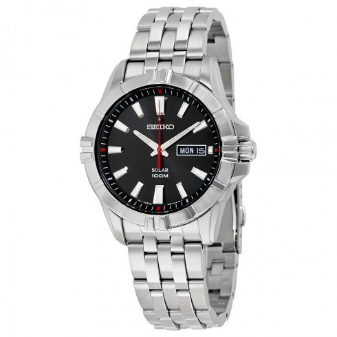 Seiko Black Dial Solar Power Stainless Steel Men's Watch SNE161 watches