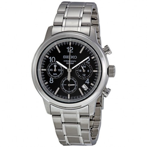 Seiko Black Dial Stainless Steel Chronograph Men's Watch SSB007 watches