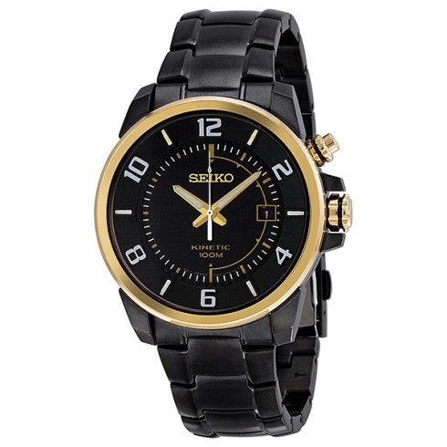 Seiko Black Dial Stainless Steel Kinetic Men's Watch SKA556 watches