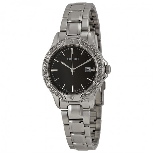Seiko Black Dial Stainless Steel Ladies Watch SUR877 watches