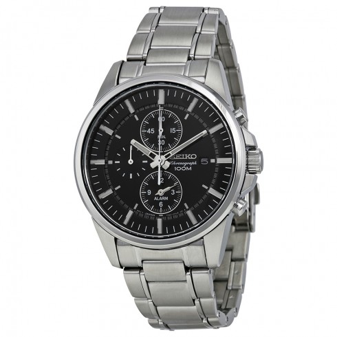 Seiko Black Dial Steel Alarm Chronograph Men's Watch SNAF03 watches