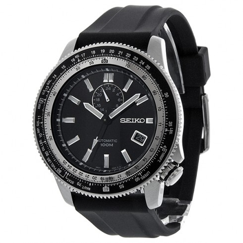 Seiko Black Dial Tachymeter Black Rubber Strap Men's Watch SSA003K2 watches