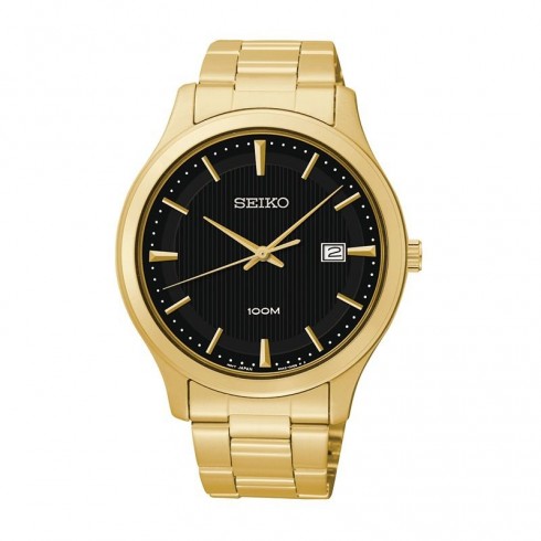 Seiko Black Dial Yellow Gold-plated Men's Watch SUR088 watches