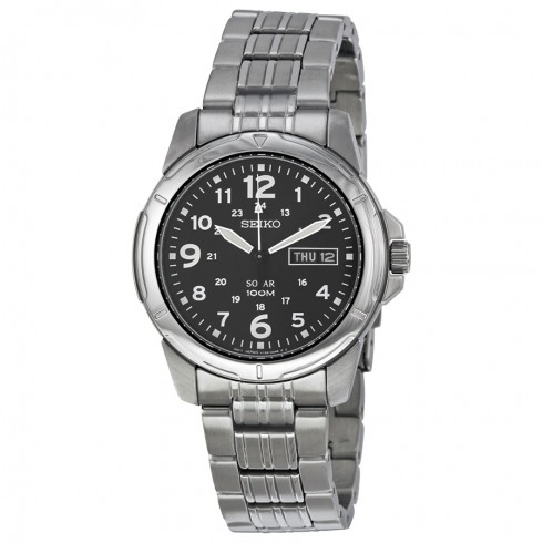 Seiko Black Solar Power Dial GMT Men's Watch SNE095 watches