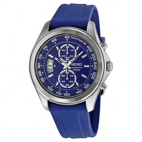 Seiko Blue Dial Chronograph Stainless Steel Blue Rubber Men's Watch SNN261 watches