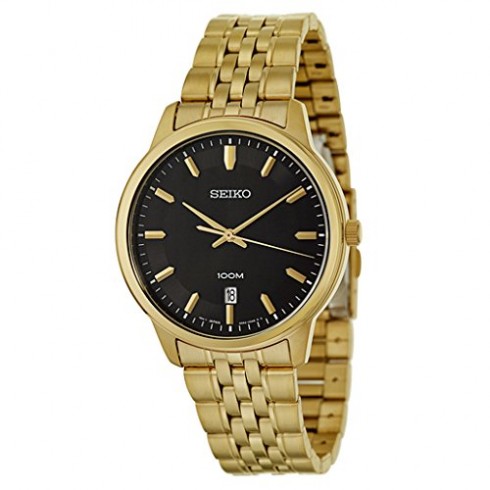 Seiko Bracelet Black Dial Gold-tone Stainless Steel Men's Watch SUR040 watches