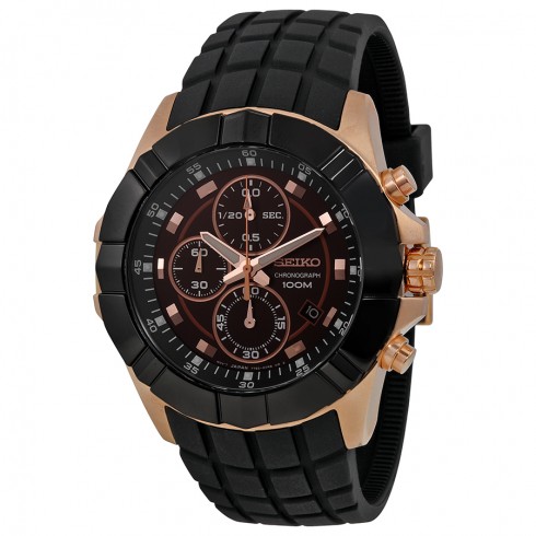 Seiko Brown Dial Chronograph Black Rubber Strap Men's Watch SNDD80 watches
