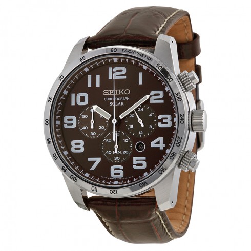Seiko Brown Dial Solar Chronograph Brown Leather Men's Watch SSC227 watches