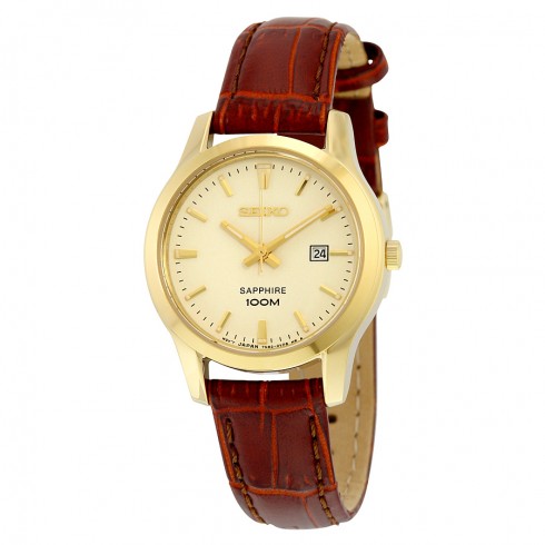 Seiko Champagne Dial Brown Leather Ladies Watch SXDG66 watches