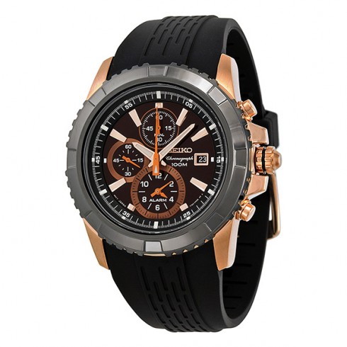 Seiko Chronograph Alarm Black Dial Black PVD Bezel Men's Watch SNAE14 watches