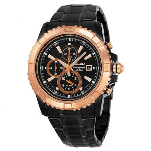 Seiko Chronograph Alarm Black Dial Black PVD Men's Watch SNAE10 watches