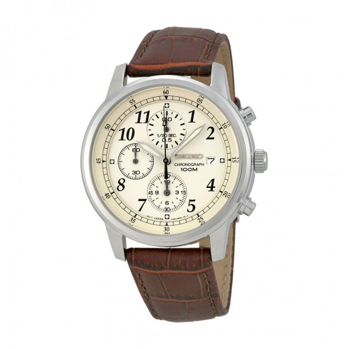 Replica Seiko Chronograph Beige Dial Brown Leather Men's Watch SNDC31 Watch