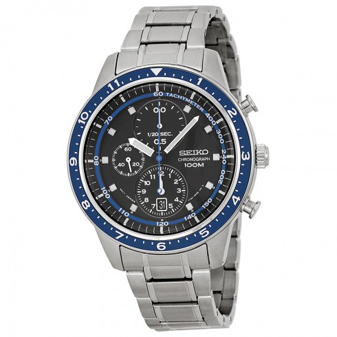 Seiko Chronograph Black and Blue Dial Stainless Steel Men's Watch SNDF39 watches