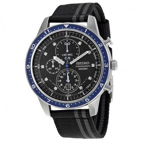 Seiko Chronograph Black Dial Black Canvas Men's Watch SNDF47 watches