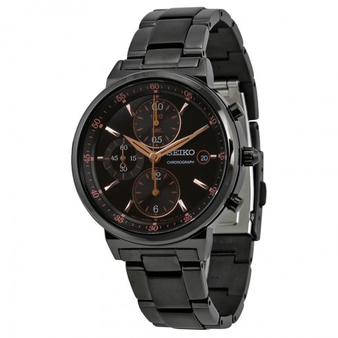 Seiko Chronograph Black Dial Black Ion-plated Ladies Watch SNDW47P1 watches