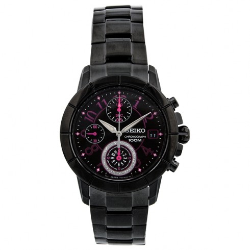Seiko Chronograph Black Dial Black Ion-plated Ladies Watch SNDY83 watches