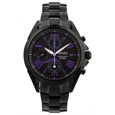 Seiko Chronograph Black Dial Black Ion-plated Ladies Watch SNDZ09 watches