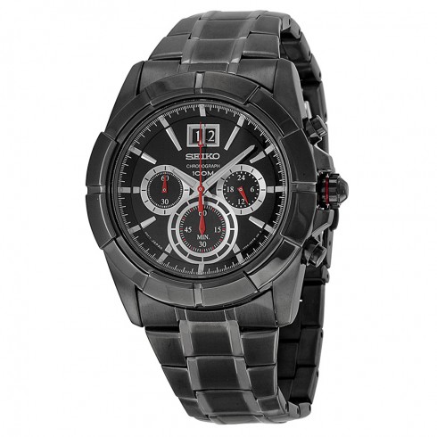 Seiko Chronograph Black Dial Black Ion-plated Men's Watch SPC103 watches