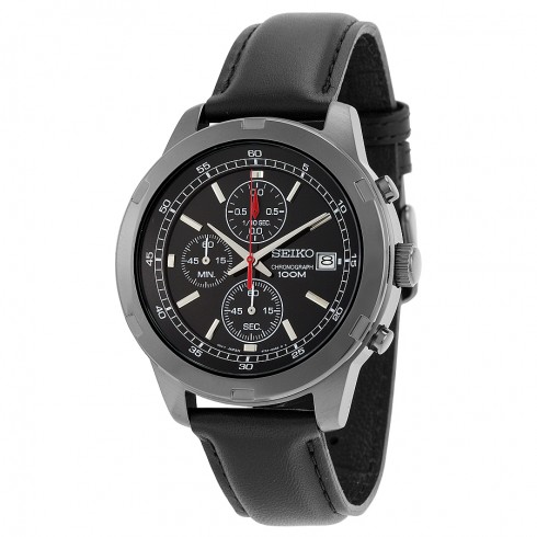 Seiko Chronograph Black Dial Black Leather Men's Watch SKS439 watches