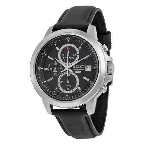 Seiko Chronograph Black Dial Black Leather Men's Watch SKS445P2 watches