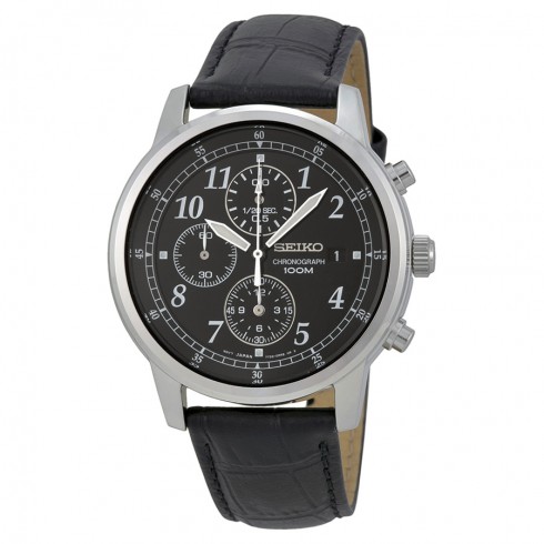 Seiko Chronograph Black Dial Black Leather Men's Watch SNDC33 watches