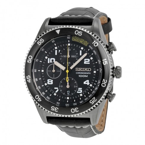 Seiko Chronograph Black Dial Black Leather Men's Watch SNDG61 watches