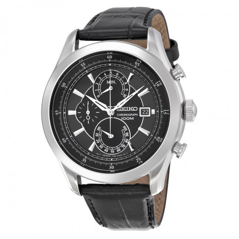 Seiko Chronograph Black Dial Black Leather Men's Watch SPC167P2 watches