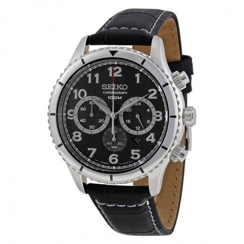 Seiko Chronograph Black Dial Black Leather Men's Watch SRW037P2 watches