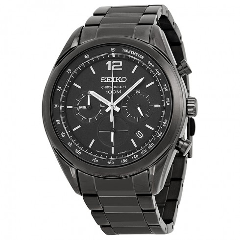 Seiko Chronograph Black Dial Black PVD Men's Watch SSB093 watches