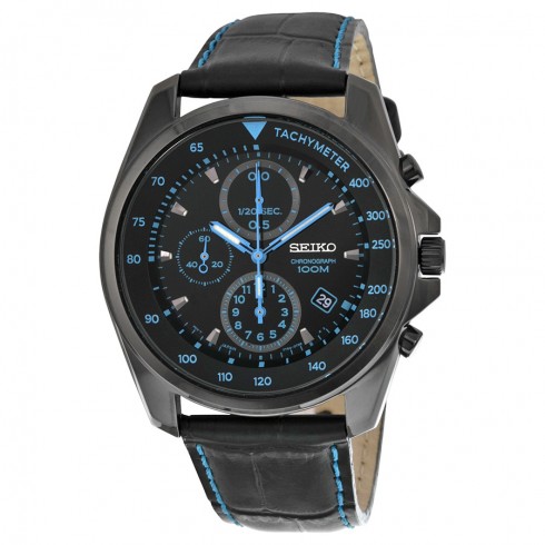 Seiko Chronograph Black Dial Black PVD Stainless Steel Leather Men's Watch SNDD71 watches