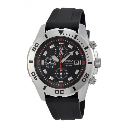Seiko Chronograph Black Dial Black Rubber Men's Watch SNDD95P2 watches