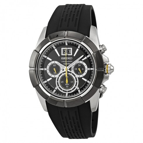 Seiko Chronograph Black Dial Black Rubber Men's Watch SPC101 watches