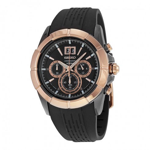 Seiko Chronograph Black Dial Black Rubber Men's Watch SPC106 watches