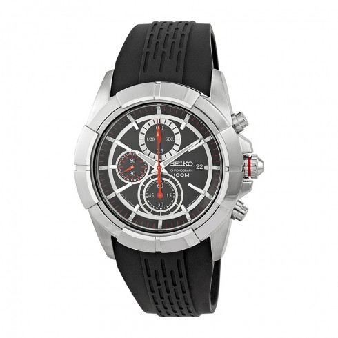 Seiko Chronograph Black Dial Black Rubber Men's Watch SNDE67 watches