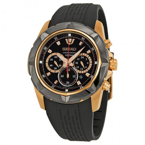 Seiko Chronograph Black Dial Black Rubber Men's Watch SRW030P1 watches
