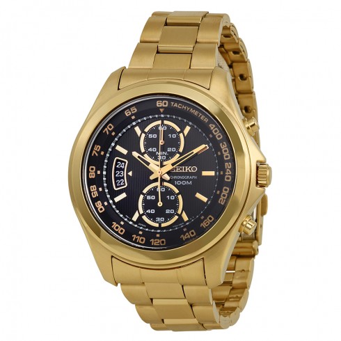 Seiko Chronograph Black Dial Gold-Tone Stainless Steel Men's Watch SNN258 watches