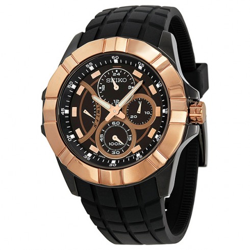 Seiko Chronograph Black Dial Rose Gold-Tone Stainless Steel Men's Watch SRL072 watches