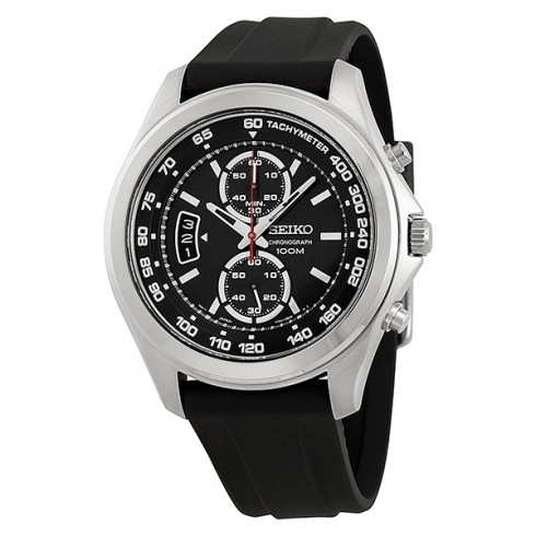 Seiko Chronograph Black Dial Stainless Steel Black Rubber Men's Watch SNN255P2 watches