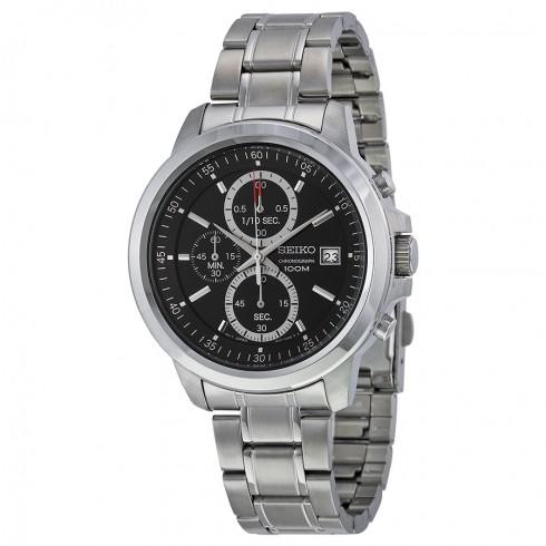 Seiko Chronograph Black Dial Stainless Steel Men's Watch SKS445 watches