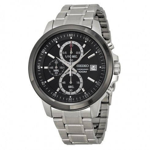 Seiko Chronograph Black Dial Stainless Steel Men's Watch SKS451 watches