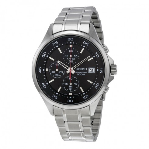 Seiko Chronograph Black Dial Stainless Steel Men's Watch SKS477 watches